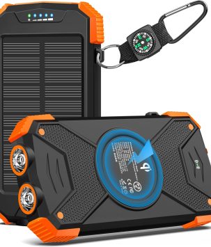 BLAVOR Solar Charger Power Bank 10,000mAh, Portable Wireless Charger, 20W Fast Charging External Battery Pack with USB C for Cell Phones, Solar Panel Charger with Dual Flashlight for Camping