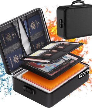 DocSafe 5200°F Document Organizer with Lock,Upgraded Heat Insulated Fireproof＆Waterproof Box 8 Layers File Organizer,Portable Home Travel Safe Storage for Important Documents, Files and More