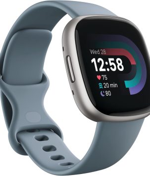 Fitbit Versa 4 Fitness Smartwatch with Daily Readiness, GPS, 24/7 Heart Rate, 40+ Exercise Modes, Sleep Tracking and more, Waterfall Blue/Platinum, One Size (S & L Bands Included)