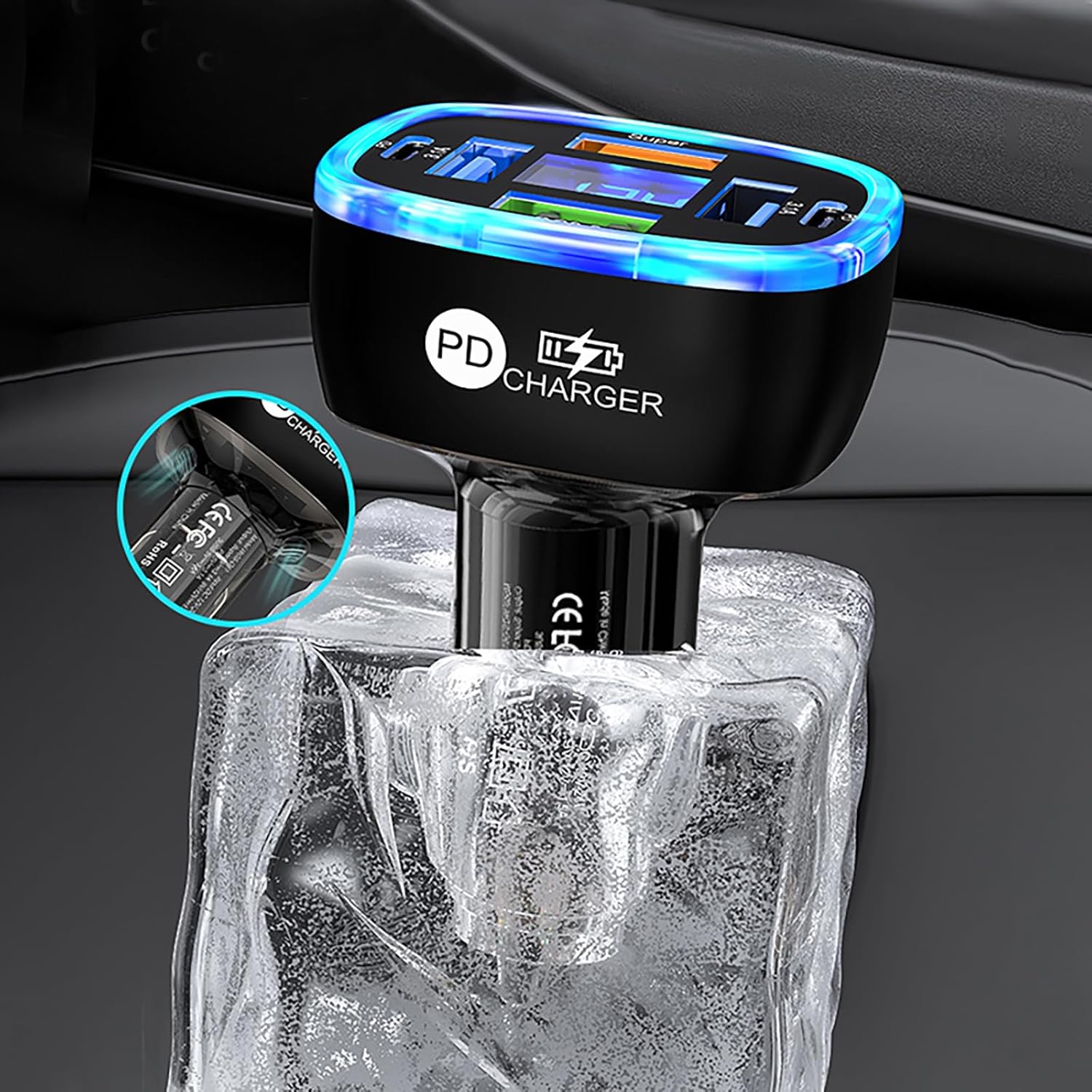 UnigilixMulti-Port Smart Car Charger with Digital Display Super/PD/3 USB Output Compact Fire-Proof PC Design Supports one Fast Charger - Image 5
